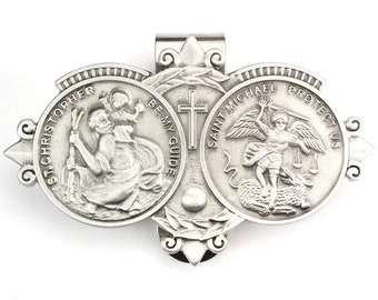 Travel Visor Clip Saint Christopher & Saint Michael Medals Catholic Car Driving Protection