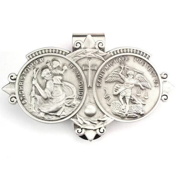 Travel Visor Clip Saint Christopher & Saint Michael Medals
