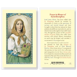 St Dymphna Patron of Mental Heath Prayer Card Laminated Saint Depression and Mental Health, Catholic Gift, Religious Gifts, Catholic Prayer