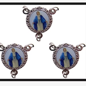 Our Lady of Grace Rosary Centerpiece Full Color Epoxy Set of 3 Charms for DIY Catholic Jewelry