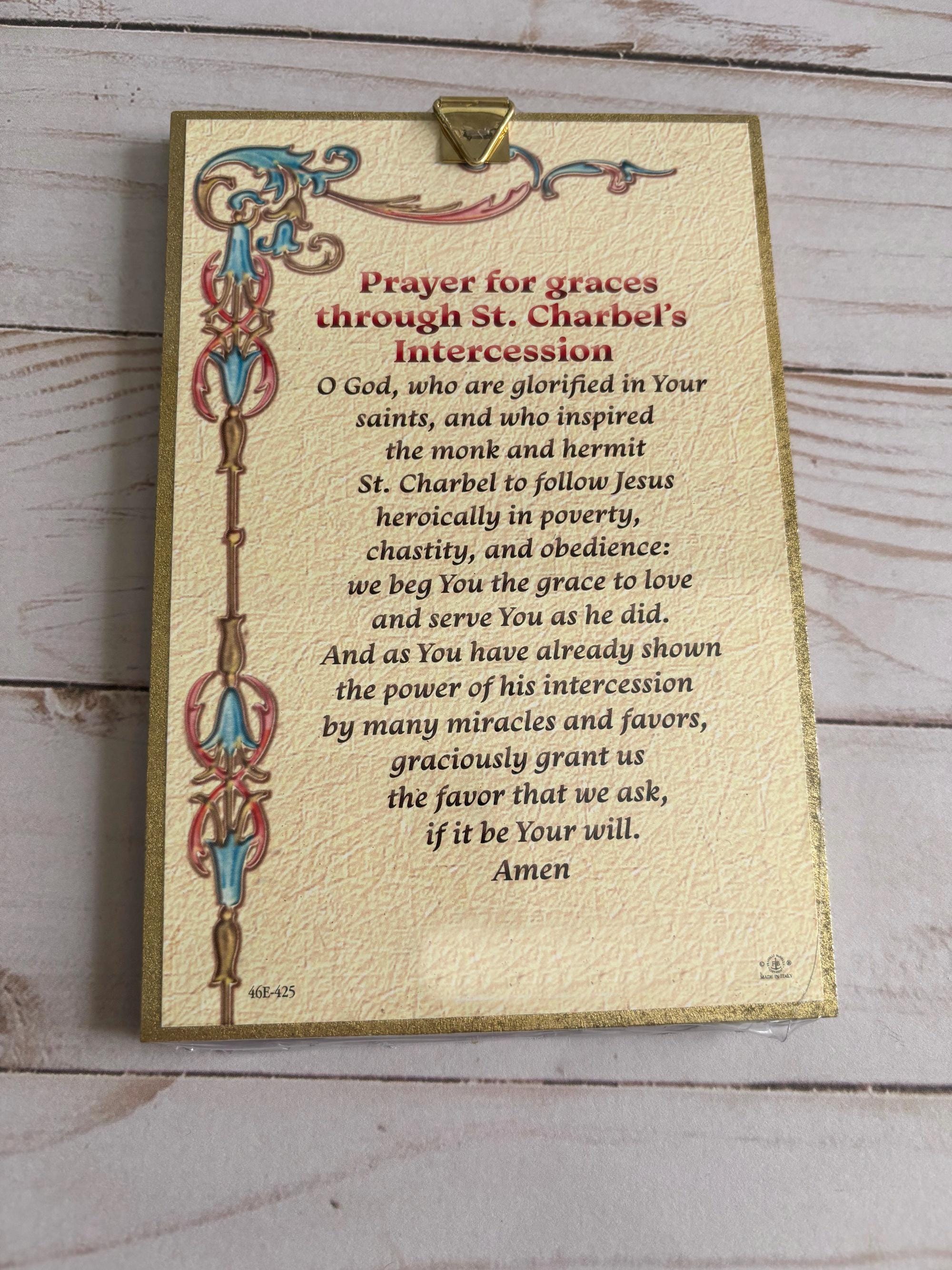 St Charbel Gold Foil Mosaic Plaque 4" X 6" With Full Color Prayer for ...