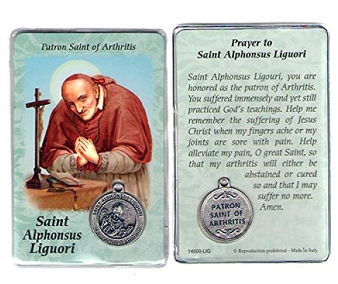 St Alphonsus Liguori Prayer Card With Medal Patron Saint of Arthritis