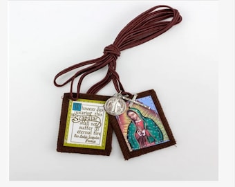 Virgen de Guadalupe Rosario Negro de Madera y Escapulario Cafe de la Virgen set