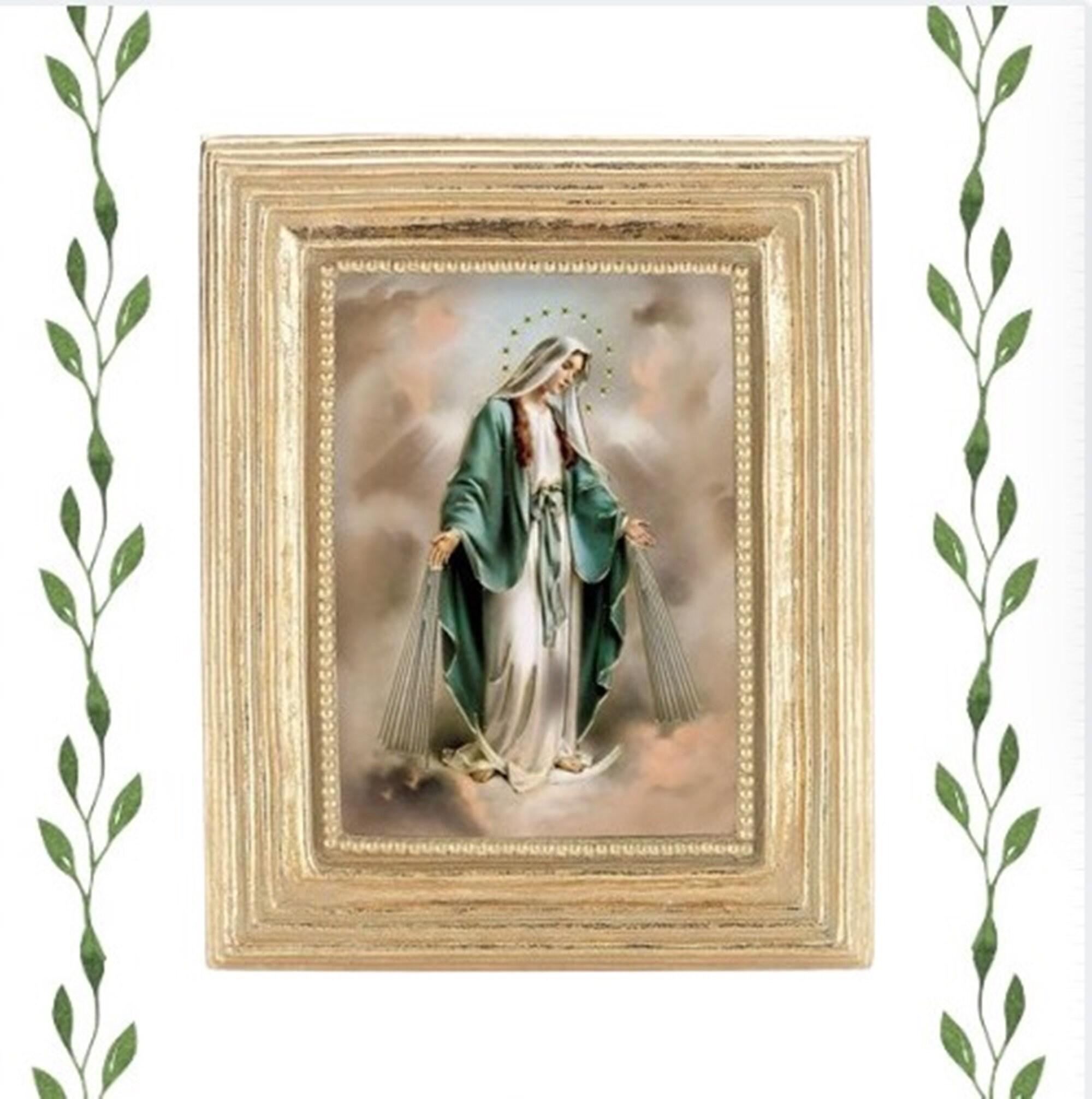 Our Lady of Grace Catholic Print With Gold Leaf Square Frame 3.5" X 4.5 ...