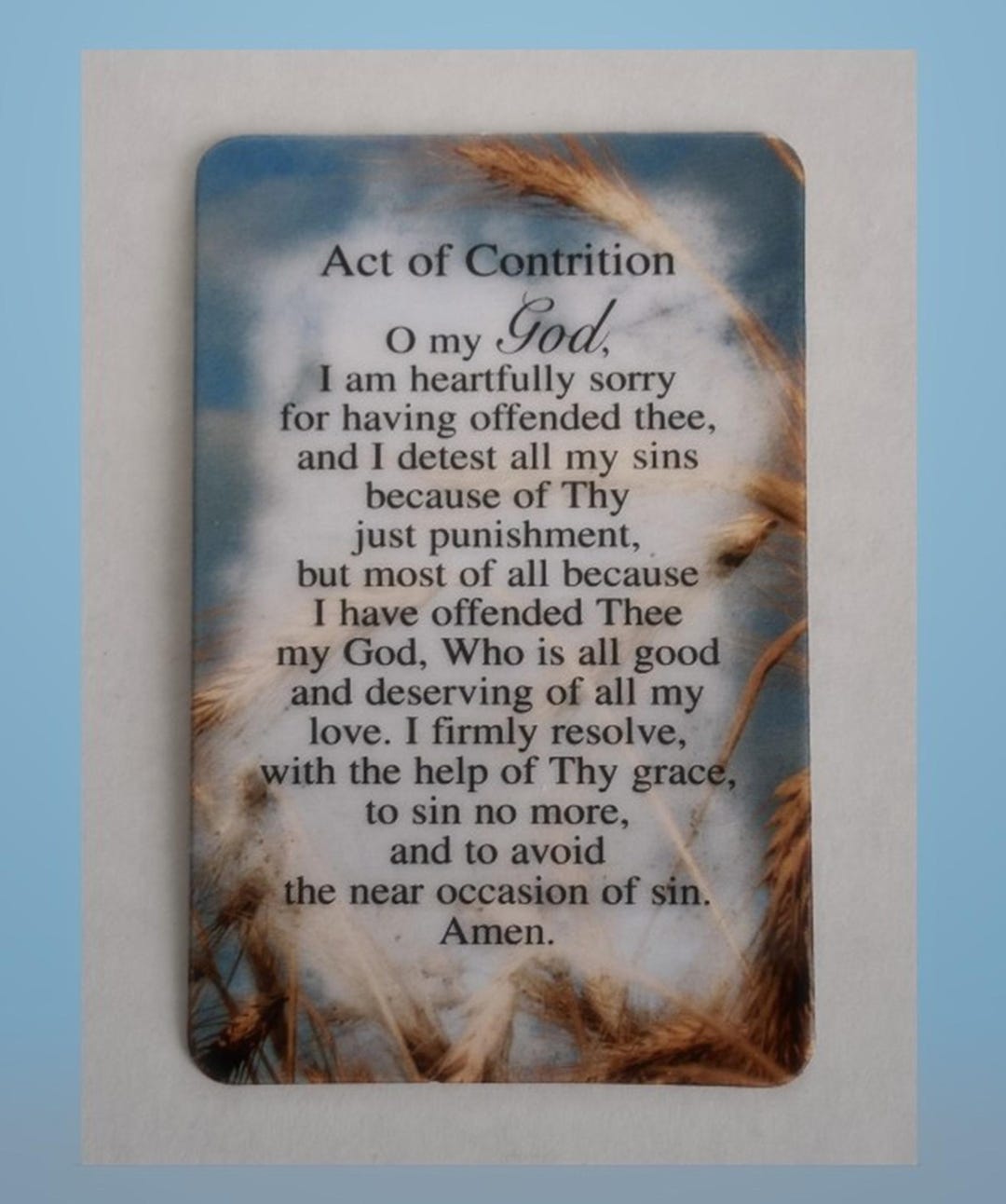 Act of Contrition Catholic Penance Mercy Laminated Plastic Prayer Card ...