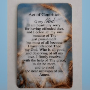 Act of Contrition Catholic Penance Mercy Laminated Plastic Prayer Card Wallet Sized