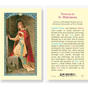Saint Philomena Laminated Catholic Holy Card Novena Prayer