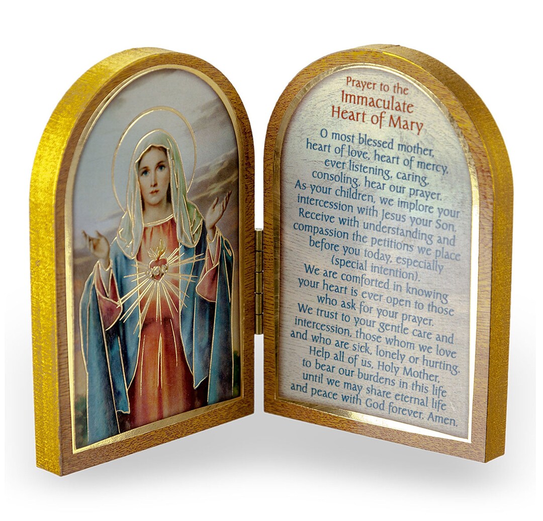 Immaculate Heart of Mary Diptych Italian Wood Standing Plaque Icon ...