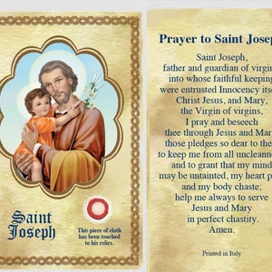St Joseph Relic Card Laminated Holy Prayer Card w Third Class Relic