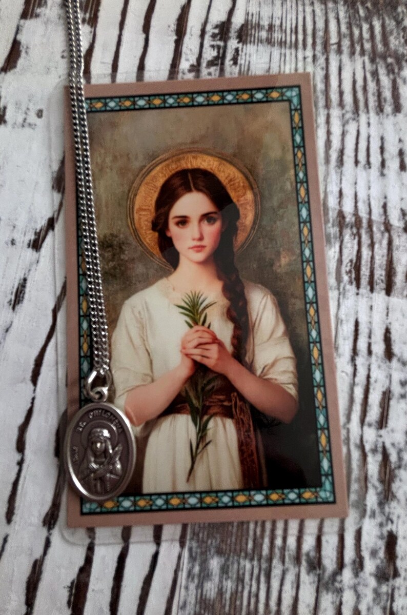 Italian St Philomena Medal With Laminated Prayer Card on 18" Chain ...