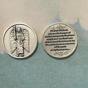Archangel St Michael Pocket Token with Prayer Catholic Gift Keeper of Justice Protection Coin