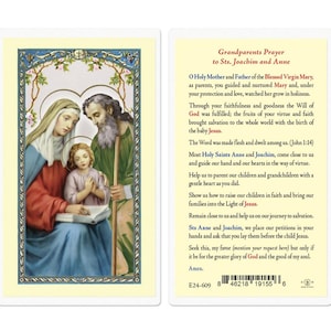 Grandparents Prayer Laminated Christian Prayer Card St Anne St Joachim Patron Saints of Grandparents