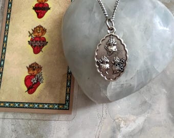 JMJ Three Hearts of the Holy Family Pewter Medal With Laminated