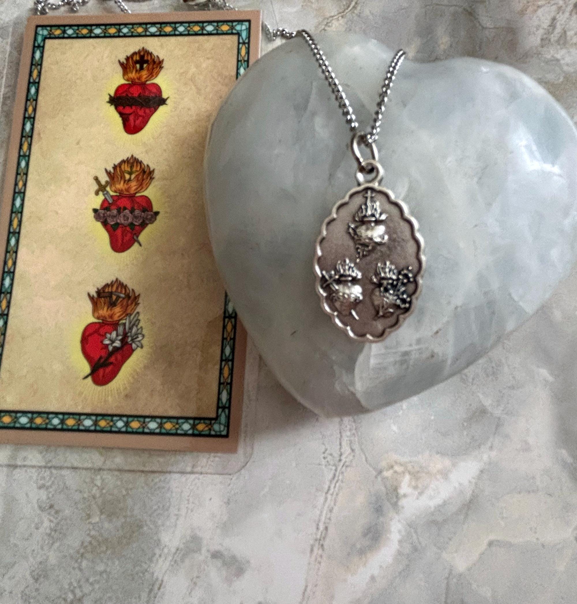 JMJ Three Hearts of the Holy Family Pewter Medal With Laminated