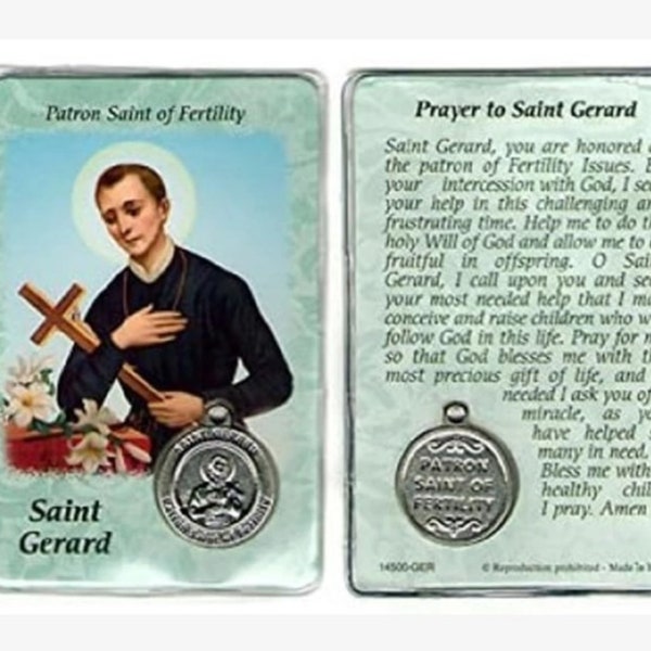 St. Gerard Prayer Card with Medal Patron Saint of Fertility Laminated Catholic Holy Card