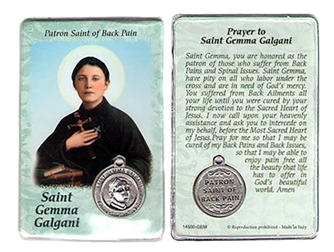 St Gemma Galgani Prayer Card With Medal Patron Saint Of Back Pain 