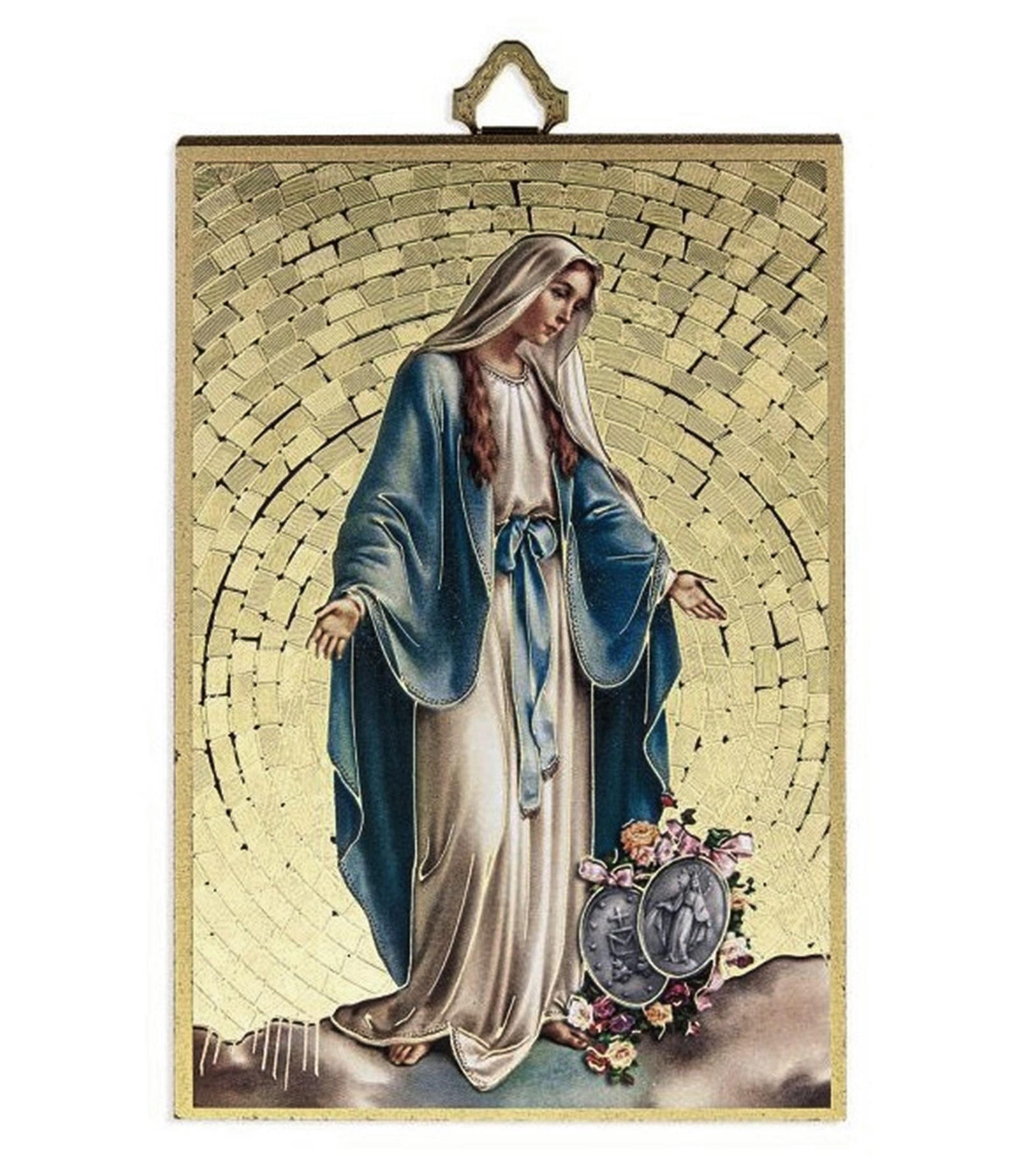 Our Lady of Grace Gold Foil Mosaic Plaque 4" X 6" With Full Color Hail ...