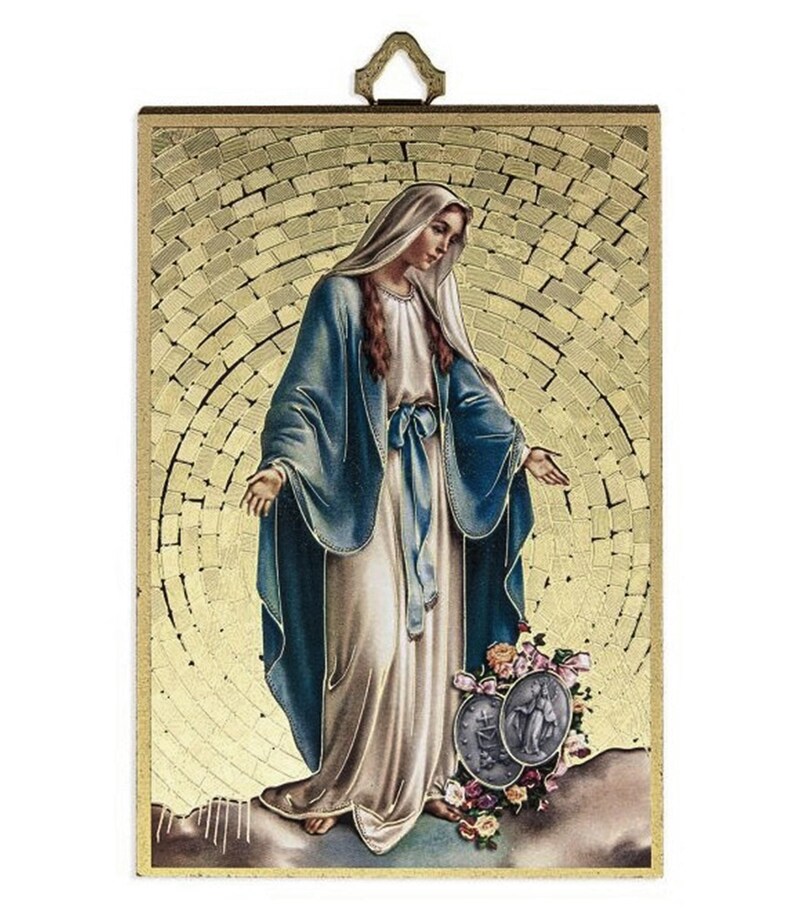 Our Lady of Grace Gold Foil Mosaic Plaque 4" X 6" With Full Color Hail ...