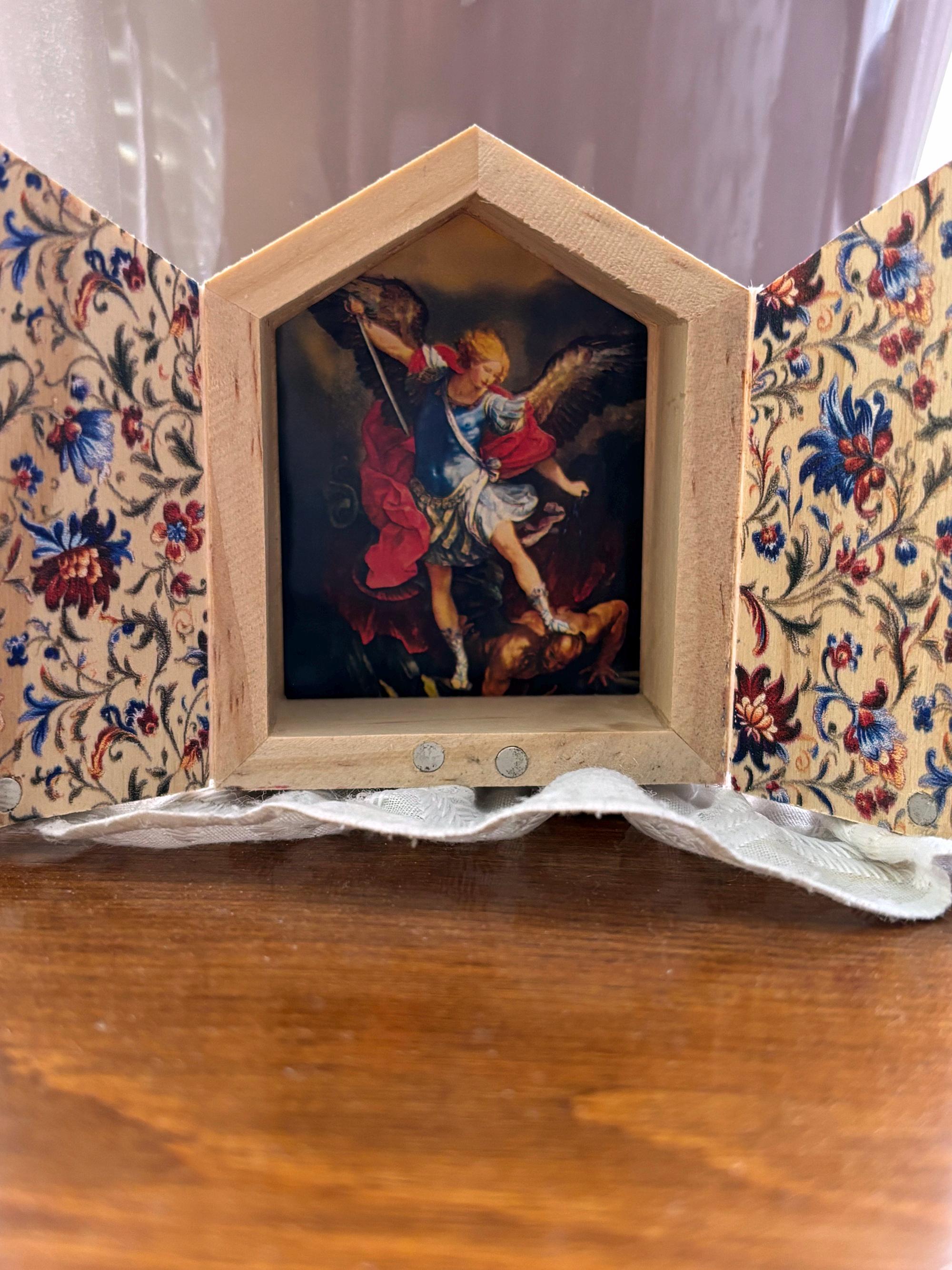 St Michael Wooden Diptych Bi-fold Religious Art Work Catholic