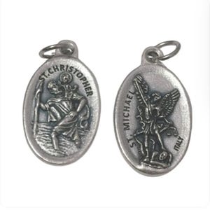 St Christopher / St Michael Medal Double Sided 1&quot; Italian Charm Catholic Faith Jewelry Supplies