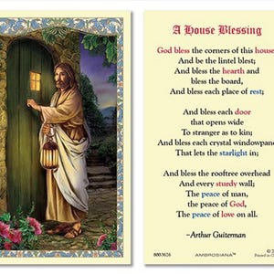 House Blessing Catholic Holy Card Laminated Jesus Knocking