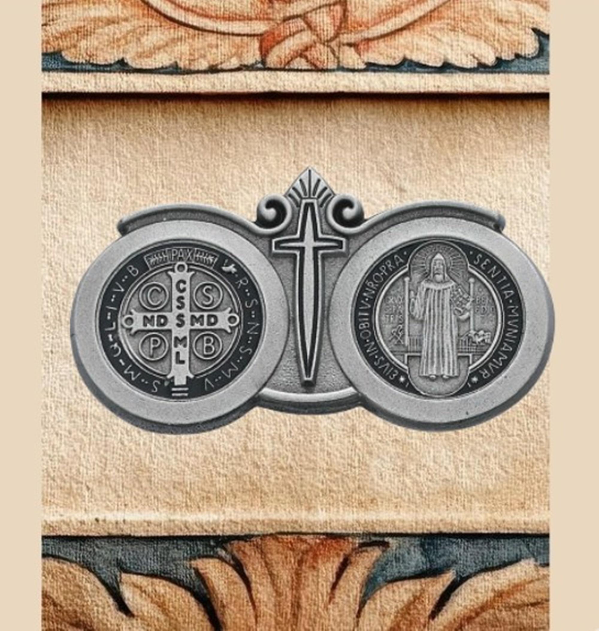 St Benedict Medal Pewter Travel Visor Clip With Black Enamel