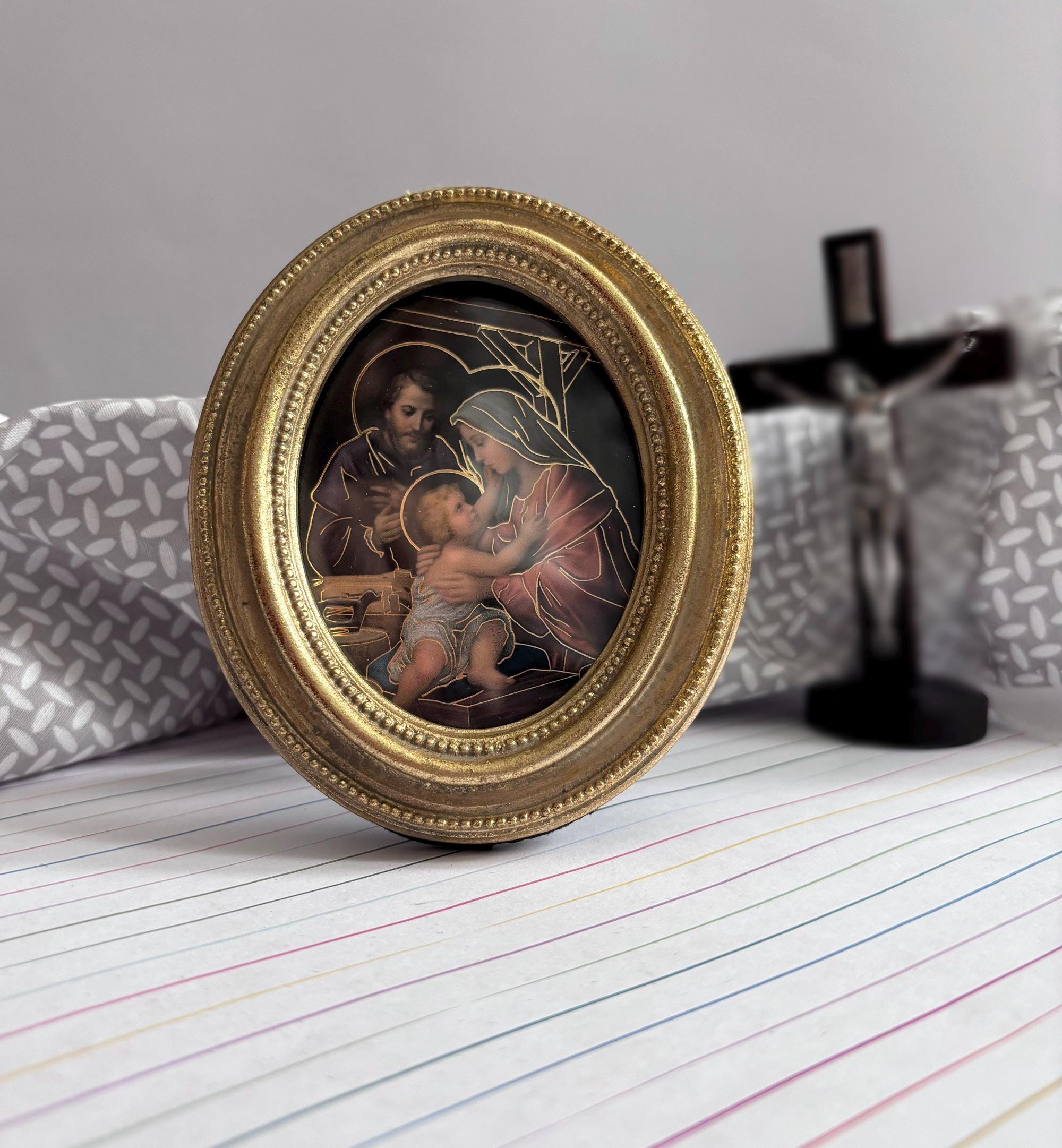 Simone Holy Family Gold Stamped Catholic Print With Gold Leaf Oval ...