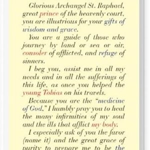St Raphael Archangel Holy Card Laminated Catholic Prayer Card Patron of ...