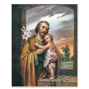 St Joseph and The Child Jesus  8 x 10 Ready To Frame Print Catholic Room Wall Art