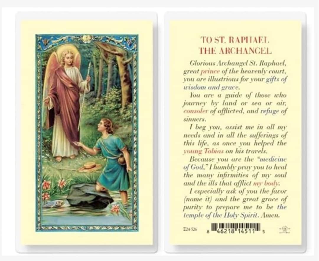 St Raphael Archangel Holy Card Laminated Catholic Prayer Card Patron of ...