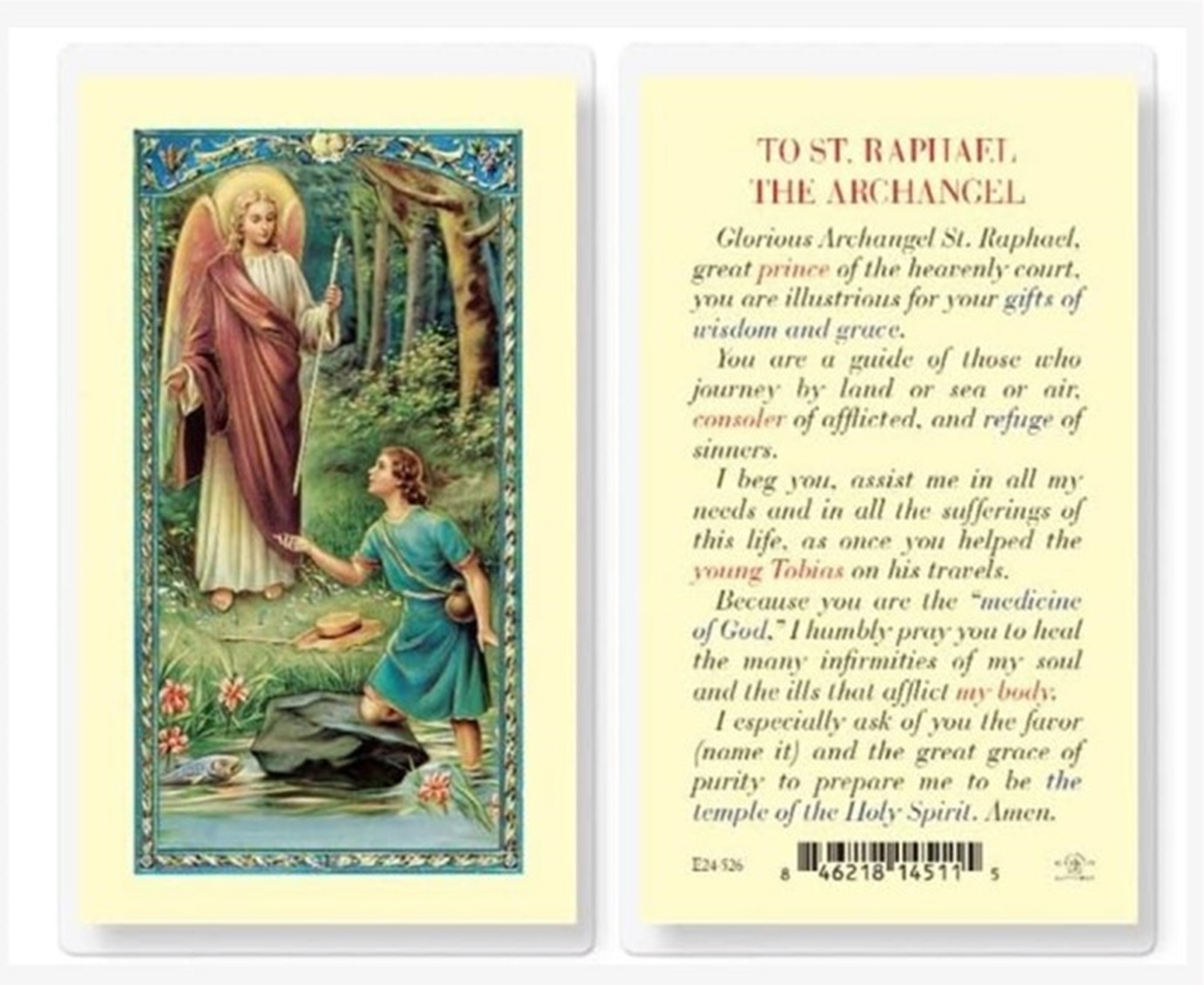 St Rafel St Raphael Archangel Holy Card Laminated Catholic Prayer Card Patron of ...