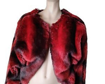 Women's Short Synthetic Fur Very Soft Faux Fur Red and Black Size L