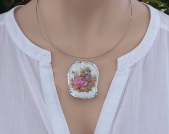 1of2 Porcelain pendant shabby romantic style/ Broken China Necklacey/Vintage pendant/love/ pastorale/boho/romantic style/valentine&#39;s day