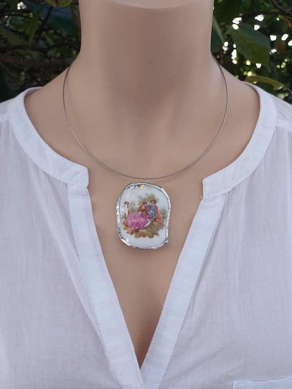 1of2 Porcelain pendant shabby romantic style/ Broken China Necklacey/Vintage pendant/love/ pastorale/boho/romantic style/valentine's day