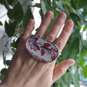 Primitieve vintage ring blauwe bloem porseleinen sieraden gebroken Сhina ring/handgemaakte ring/gebroken porselein/kapot gebruiksvoorwerpen/boho-ringen