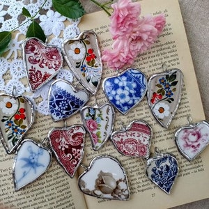 Shabby Boho jewellery/Pendant Hearts/wedding anniversary gifts /Vintage Pendant/Porcelain Jewelry/Porcelain Necklace/valentine&#39;s day