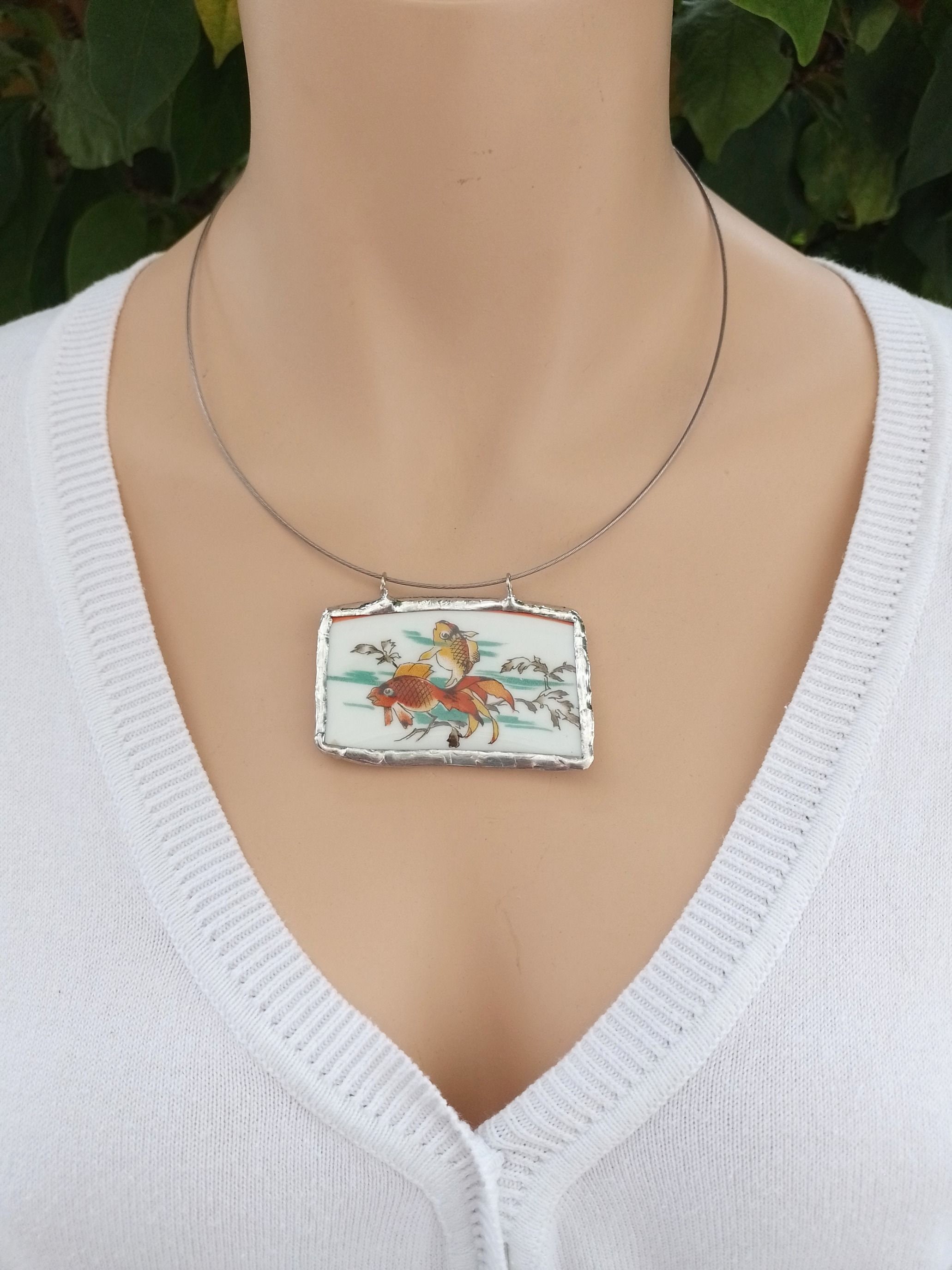 Pendant Pisces broken porcelain/Handmade jewelry/broken porcelain/Vintage  porcelain/Porcelain jewelry/boho shabby style/Pisces zodiac
