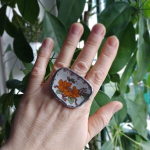 Primitieve vintage ring terracotta bloem porseleinen sieraden gebroken Сhina ring/handgemaakte ring/gebroken porselein/gebroken gebruiksvoorwerpen/boho-ringen