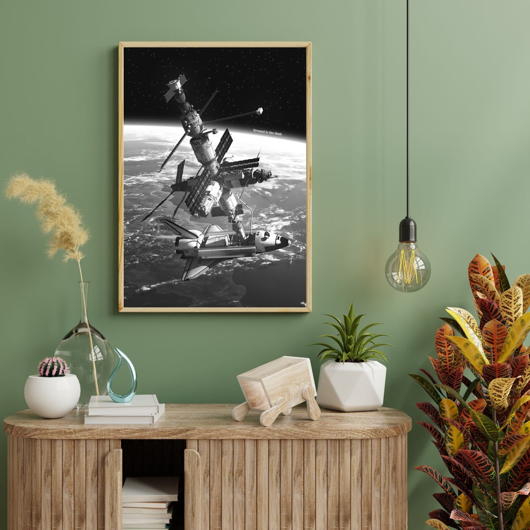 Space Theme Wall Art Black and White Space Walk Satellite - Etsy
