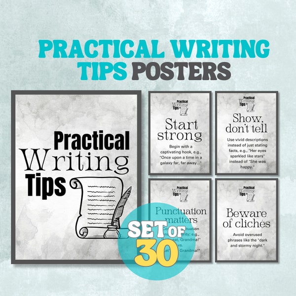 Practical Writing Tips, English Classroom Decor Bundle, Writing structure Prints, Literary Tools, Writing process wall art, Teacher gifts