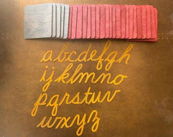 Sandpaper Letters, Lower case, Wood, Cursive diy kit.