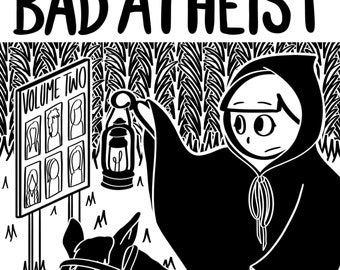 May include: Black and white illustration of a person in a hooded robe riding a horse. The person is holding a lantern and there is a sign in the background that says "Volume Two". The text at the bottom of the image says "A Zine by Cooklin".