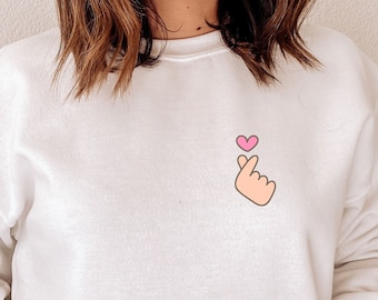 Finger Heart Sweatshirt, K-Pop Love Sign, Valentines Gift