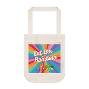 Eat the Rainbow Tote bag, Organic Canvas Bag, Vegetable Tote bag, Farmers Market Tote Bag, gift for her, gift for him, Eco conscious bag