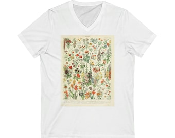 Floral V-Neck T-shirt, Vintage Flower Print Tee