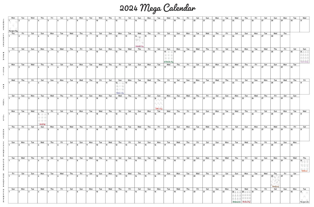 2024 Mega Calendar With Holidays digital Download Etsy