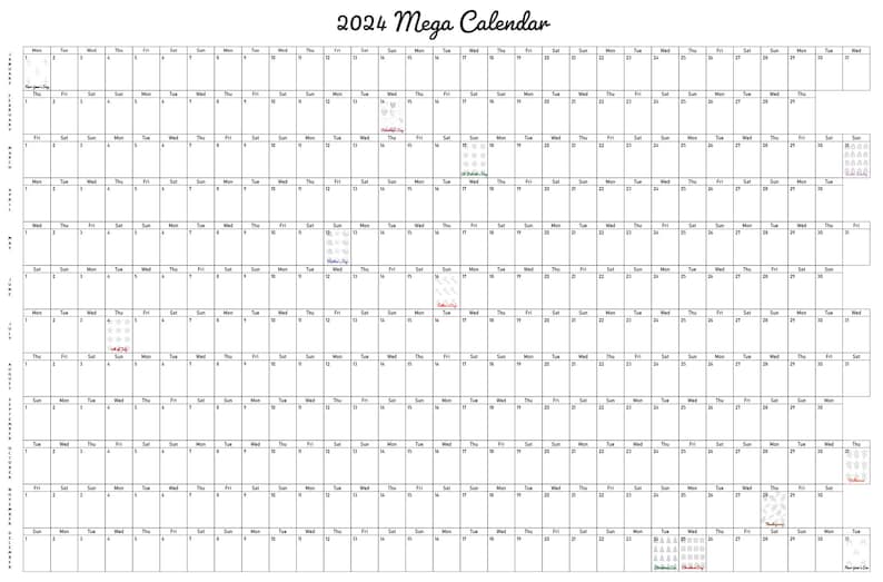 2024 Mega Calendar With Holidays digital Download Etsy