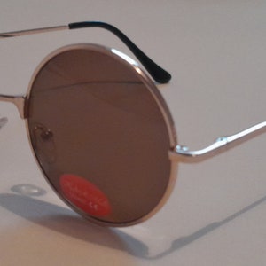 Vintage John Lennon Style Sunglasses Round Brown Lens Gold Teashades Adult Unisex mens ladies womens Black