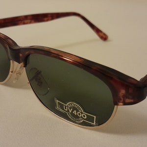Echte vintage jaren 1990 ovale zonnebril schildpad frame donkere lens heren dames dames authentieke brillen unisex half ingelijst