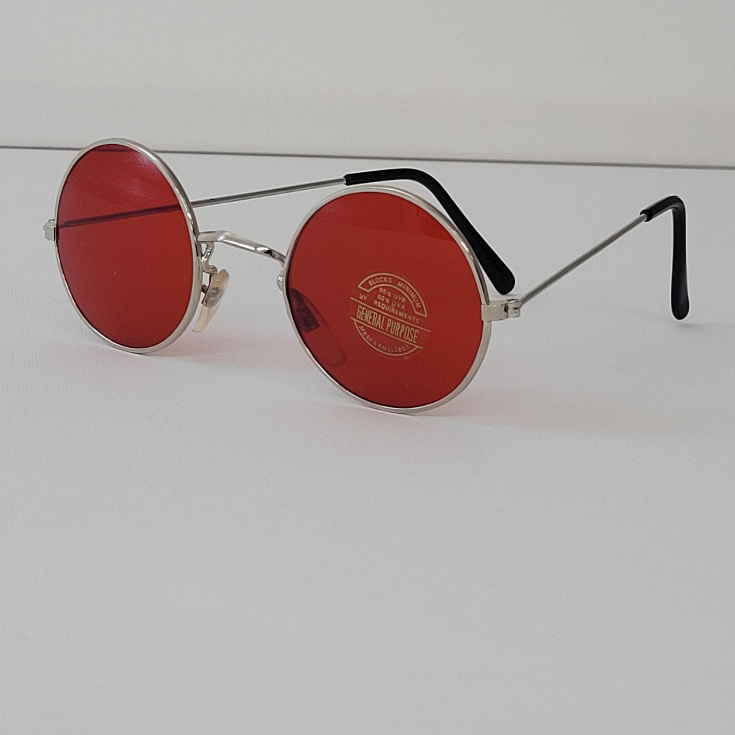 Unique True Vintage 70s / 80s 3D Geometric Ribbed Texture Red Unisex Sunglasses Retro Hippie Round Color Tone Metal Sunglasses 9892 - zeroUV main image 2